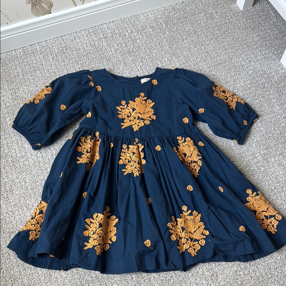 Pink Chicken Navy and Gold Embroidered Dress